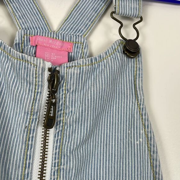 Isaac Mizrahi Girls 4T Blue Striped Overalls Dress Distressed Zipper Front - Picture 3 of 6